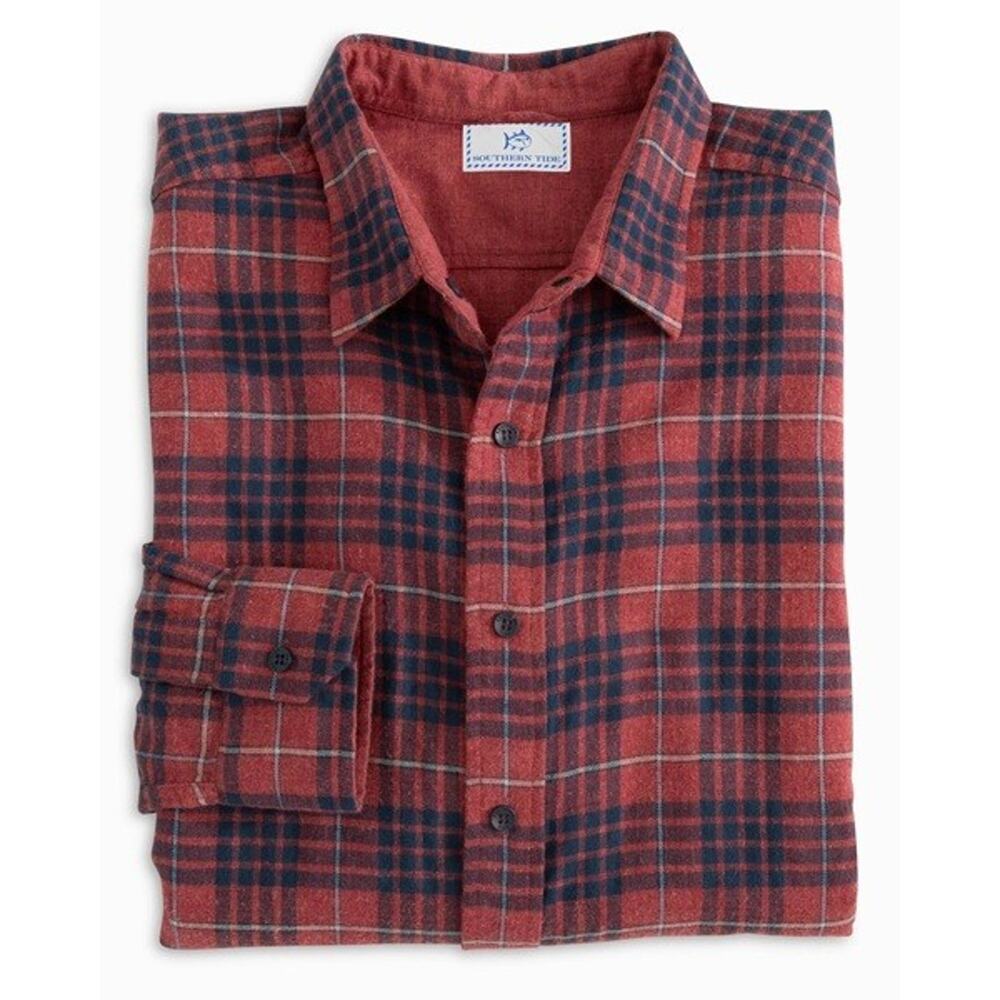 NWT Southern Tide Payton Heather Reversible Plaid Shirt Red S, M, L,XL ,2XL $135